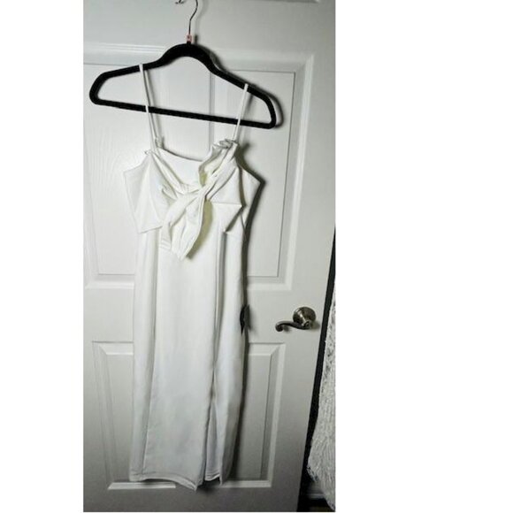 Lulus White Big Messy Tie Bow Front Midi Dress Size Small NWT - Picture 4 of 7